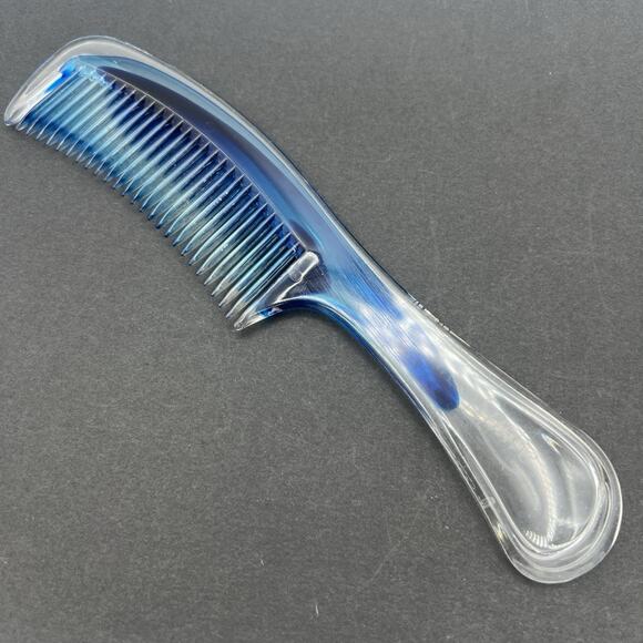 Vintage Clear Lucite Plastic Blue Marble Pocket Comb Suave 8" - Picture 1 of 6